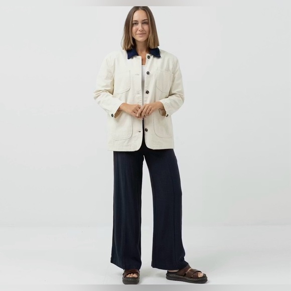 Rhythm Women’s Pearls Oversized Button Up Jacket Navy Collar Brown Plaid Size S - Picture 5 of 15